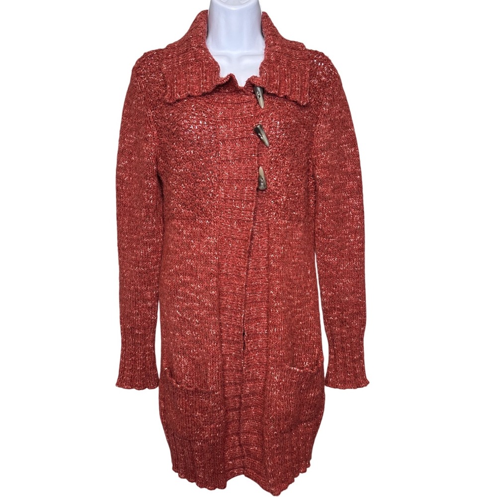 Royal Robbins Women Red Marled Knit Cardigan Sweater Coat‎ Size S Cozy Cabin
